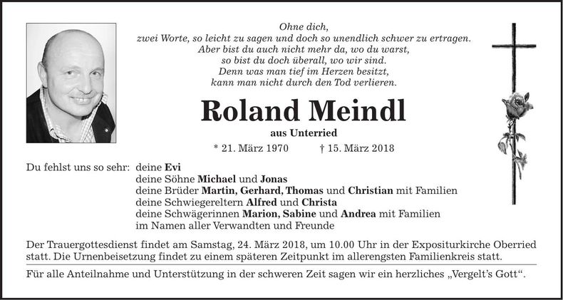 Traueranzeige Meindl Roland