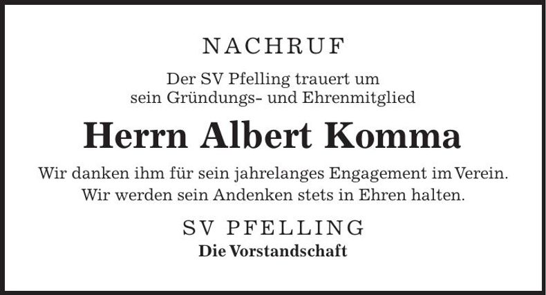 Traueranzeige Albert Komma