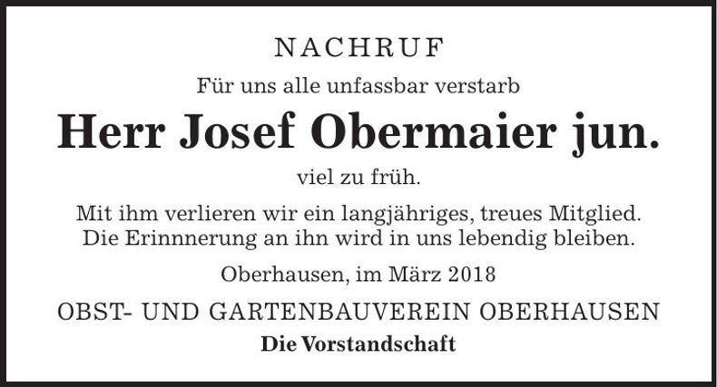 Traueranzeige Josef Obermaier