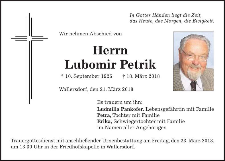 Traueranzeige Lubomir Petrik