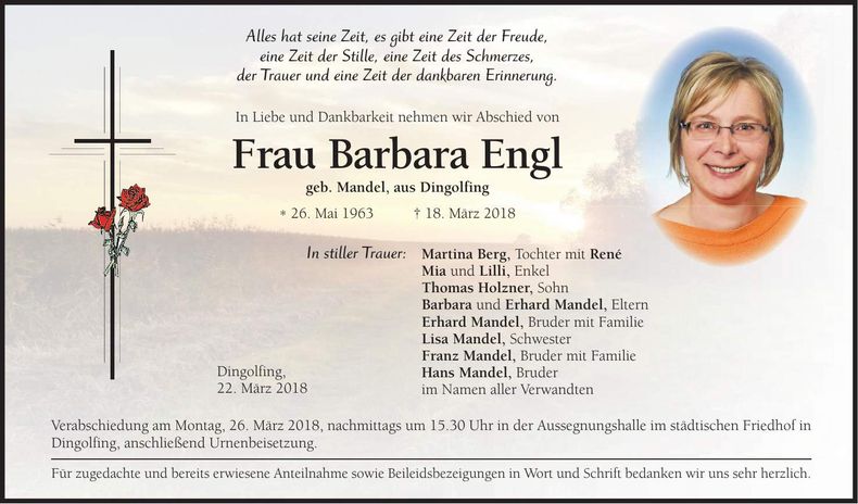 Traueranzeige Barbara Engl