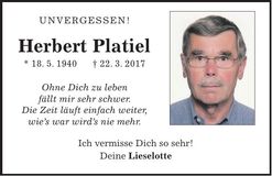 Traueranzeige Herbert Platiel