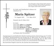 Traueranzeige Maria Spitzer