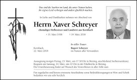 Traueranzeige Xaver Schreyer