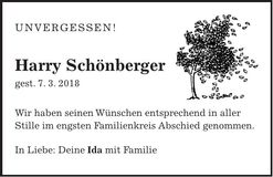 Traueranzeige Harry Schönberger