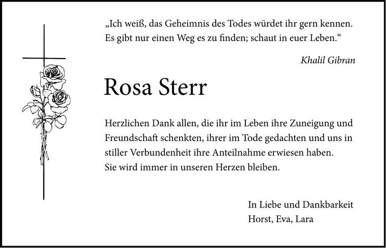 Traueranzeige Rosa Sterr
