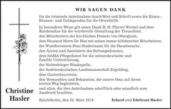 Traueranzeige Christine Hasler