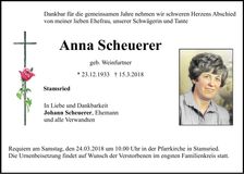 Traueranzeige Anna Scheuerer