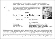 Traueranzeige Katharina Gürtner