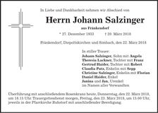 Traueranzeige Johann Salzinger