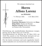 Traueranzeige Alfons Lorenz