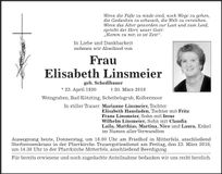 Traueranzeige Elisabeth Linsmeier