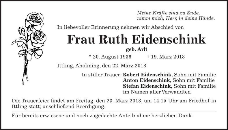 Traueranzeige Ruth Eidenschink