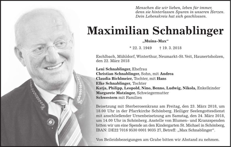 Traueranzeige Max Schnablinger
