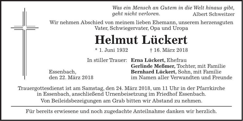 Traueranzeige Helmut Lückert