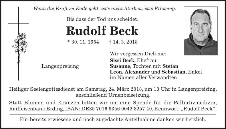 Traueranzeige Rudolf Beck