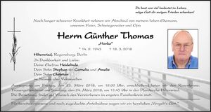 Traueranzeige Günther Thomas