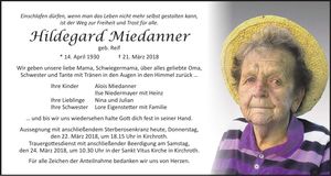 Traueranzeige Hildegard Miedanner