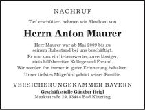 Traueranzeige Anton Maurer