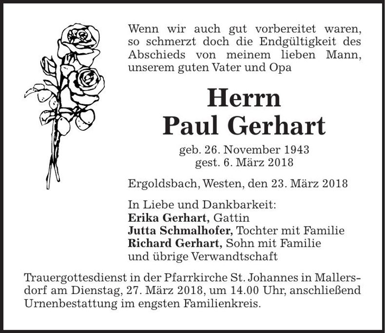 Traueranzeige Paul Gerhart