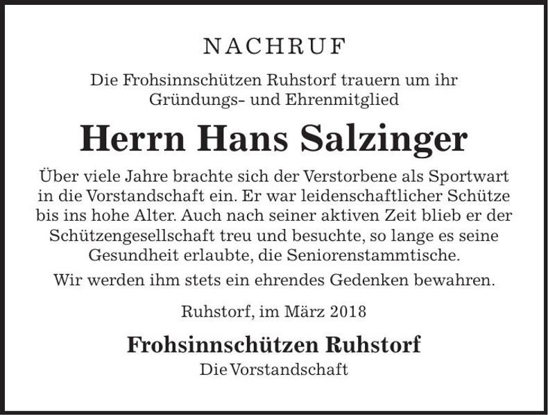 Traueranzeige Hans Salzinger