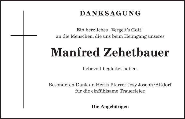Traueranzeige Manfred Zehetbauer