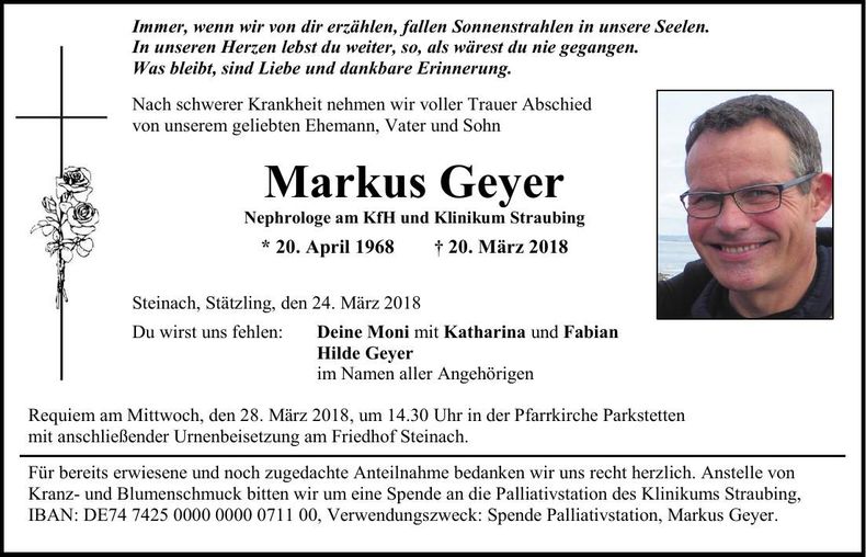 Traueranzeige Markus Geyer