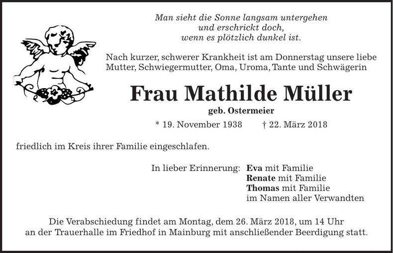 Traueranzeige Mathilde Müller