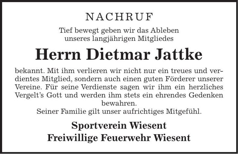 Traueranzeige Dietmar Jattke