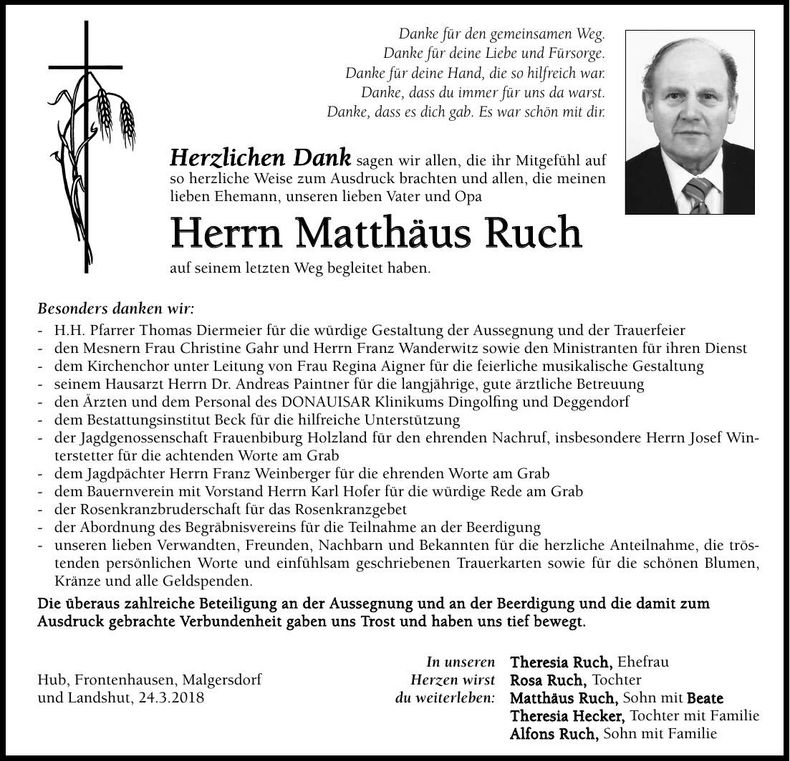 Traueranzeige Matthäus Ruch