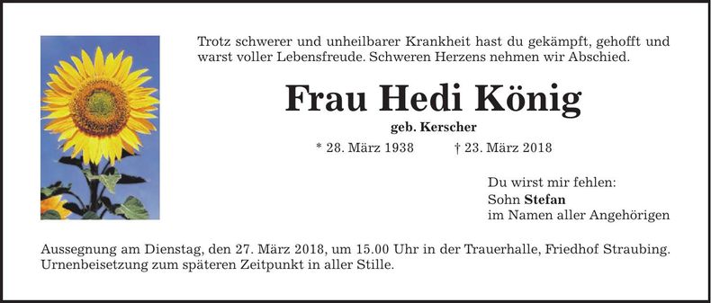 Traueranzeige Hedi König