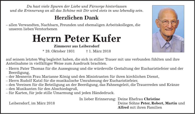 Traueranzeige Peter Kufer