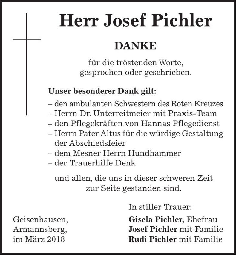 Traueranzeige Josef Pichler