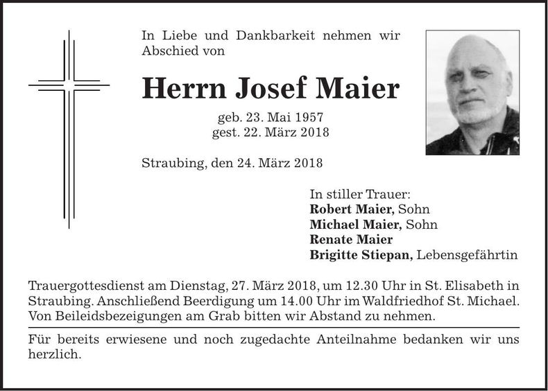 Traueranzeige Josef Maier