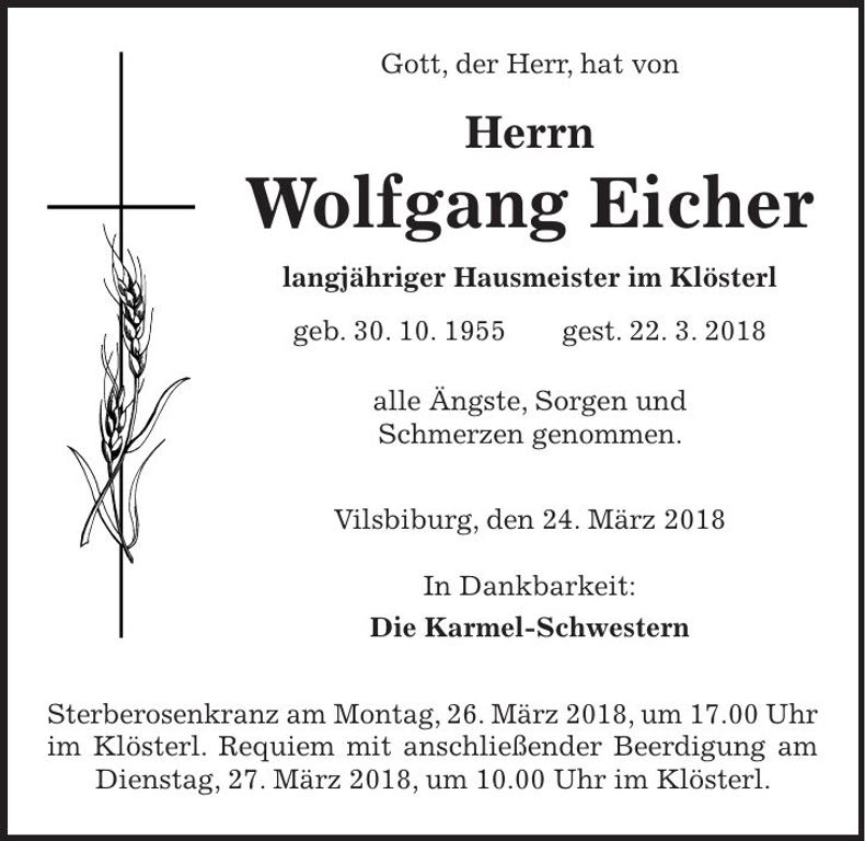 Traueranzeige Wolfgang Eicher