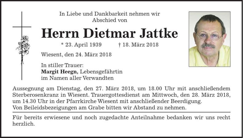 Traueranzeige Dietmar Jattke