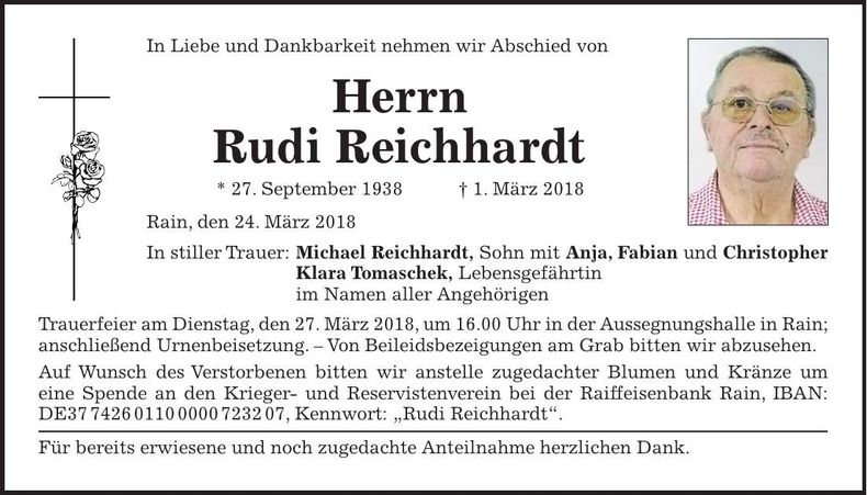 Traueranzeige Rudi Reichhardt