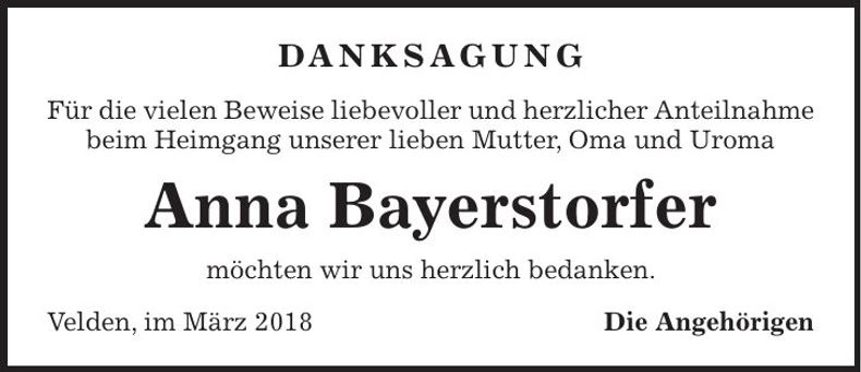 Traueranzeige Anna Bayerstorfer