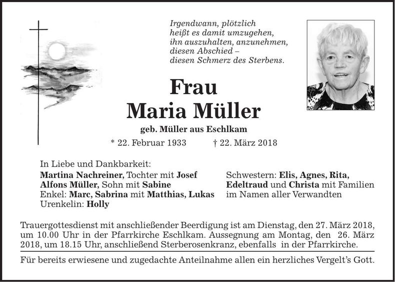 Traueranzeige Maria Müller