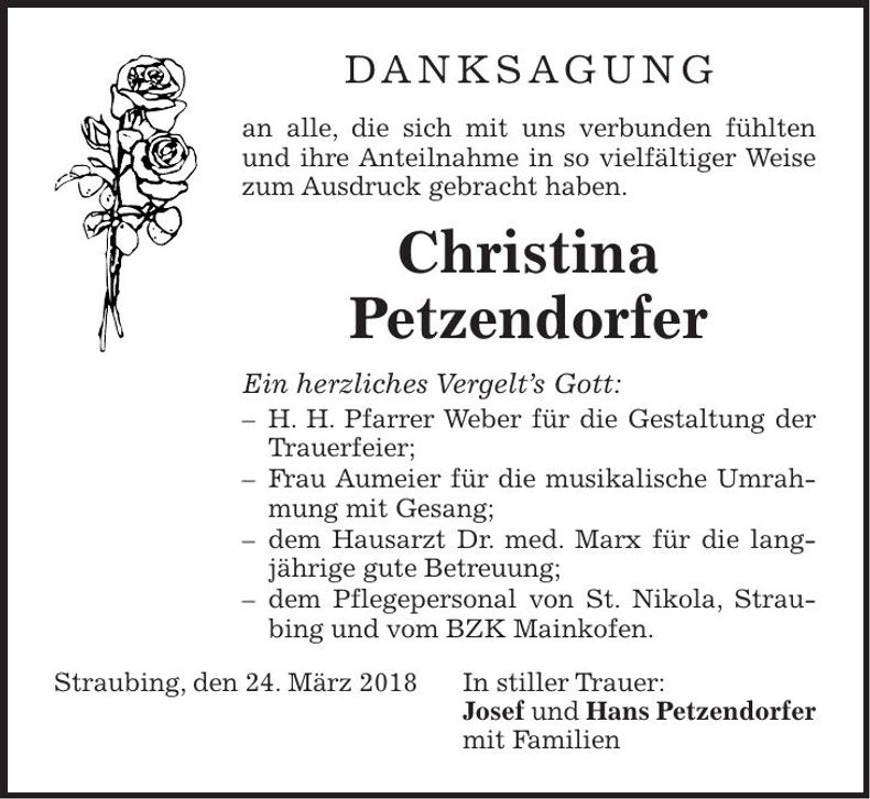 Traueranzeige Christina Petzendorfer
