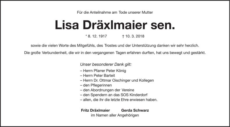 Traueranzeige Lisa Dräxlmaier