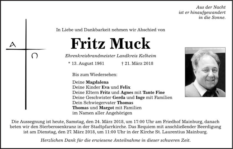 Traueranzeige Fritz Muck