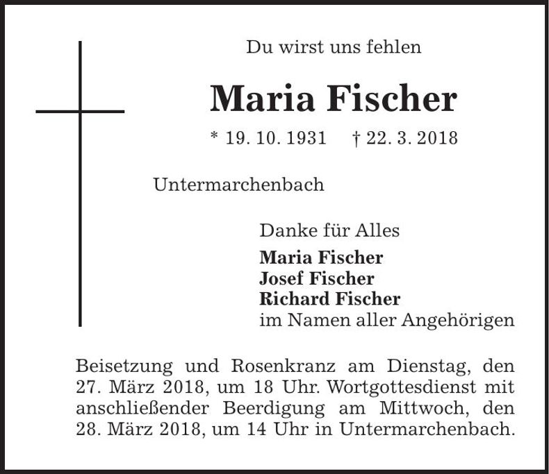 Traueranzeige Maria Fischer