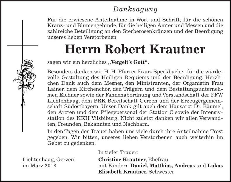 Traueranzeige Robert Krautner