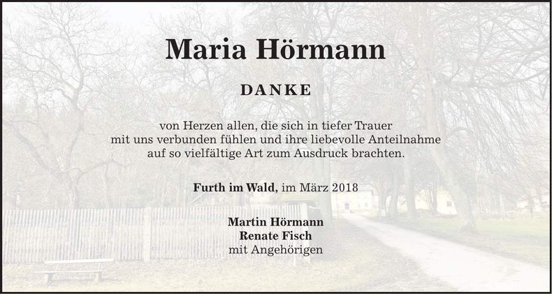 Traueranzeige Maria Hörmann