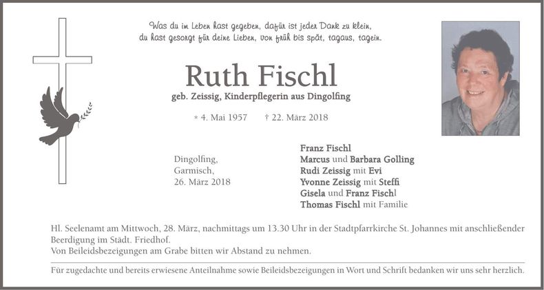 Traueranzeige Ruth Fischl