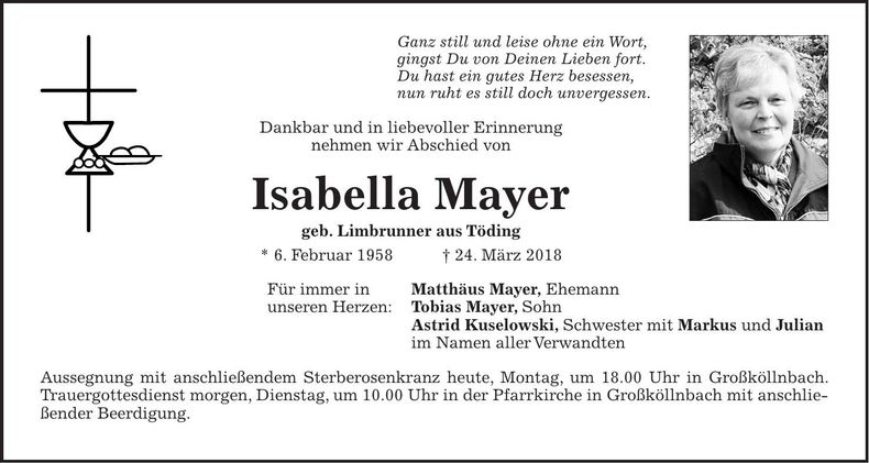 Traueranzeige Isabella Mayer