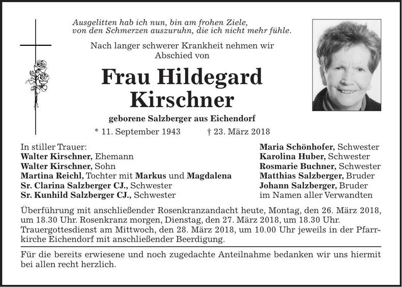 Traueranzeige Hildegard Kirschner