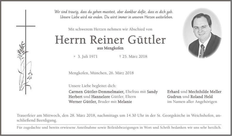 Traueranzeige Reiner Güttler
