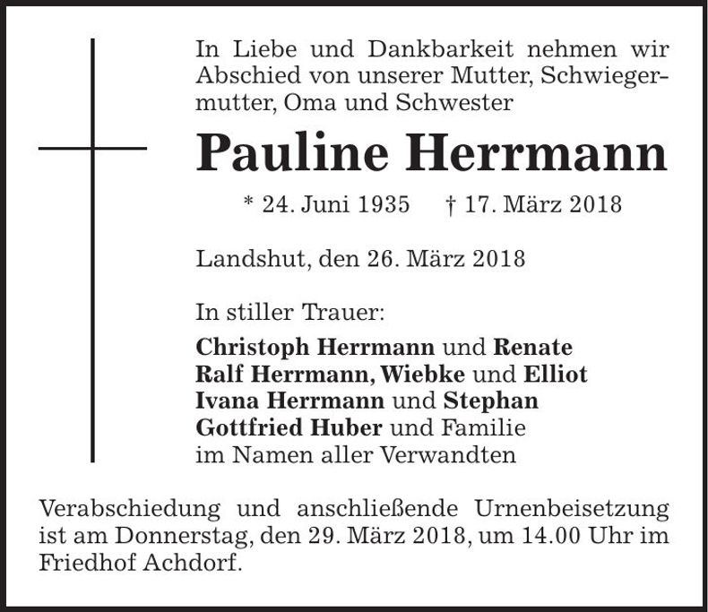 Traueranzeige Pauline Herrmann